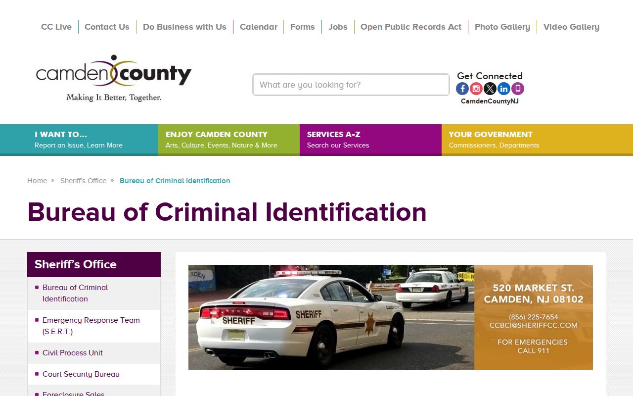 Camden County Sheriff identification bureau source for released inmate booking photo records