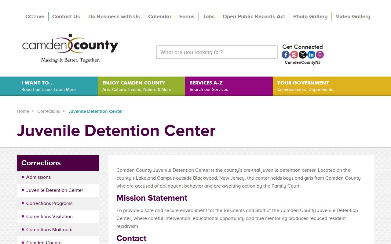Official Camden County Juvenile Detention Center facility information