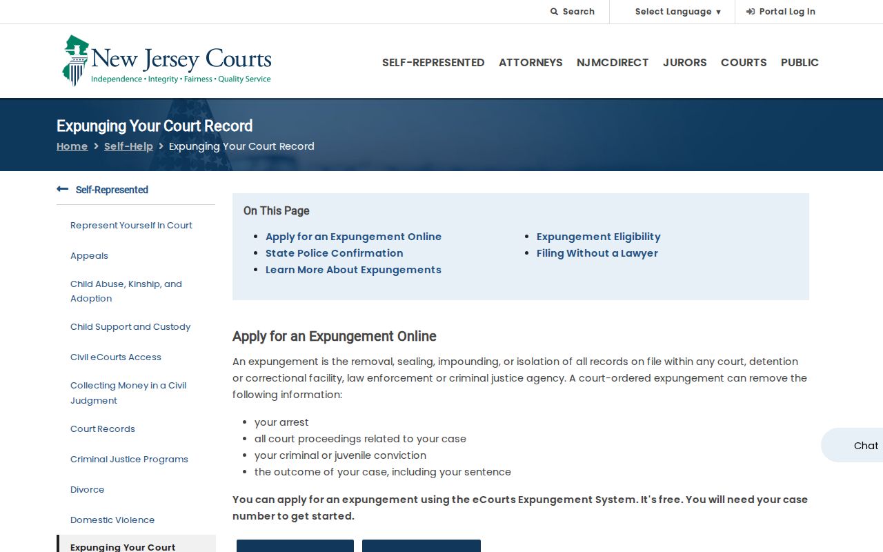 New Jersey Courts expungement resource for Camden County release records